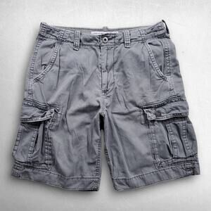 American Eagle Classic Length Cargo Shorts Men 34 Gray Distressed Workwear